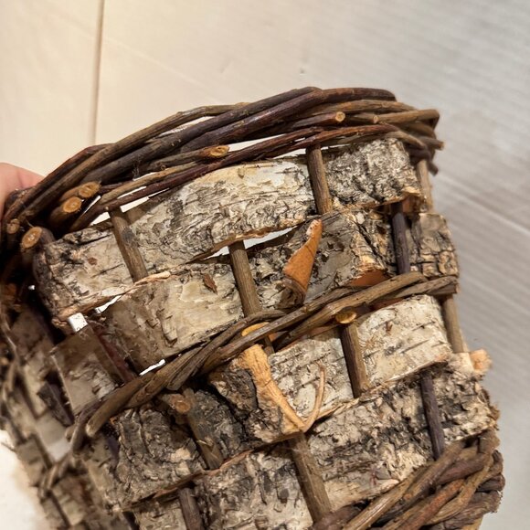 Rustic Medium Wicker Basket Woven Bark + Handled Pleather Natural Country LOT 2 - Picture 4 of 15